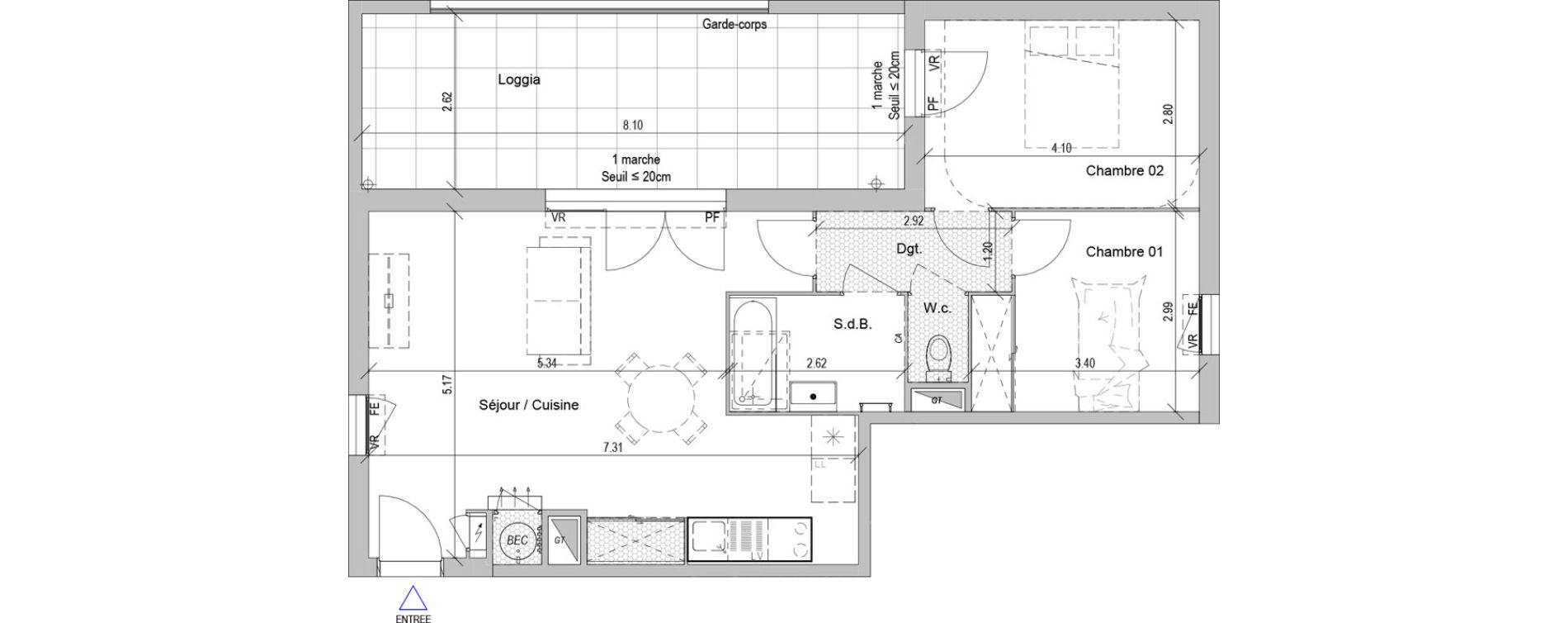 Appartement T3 de 63,30 m2 &agrave; Rodilhan Centre