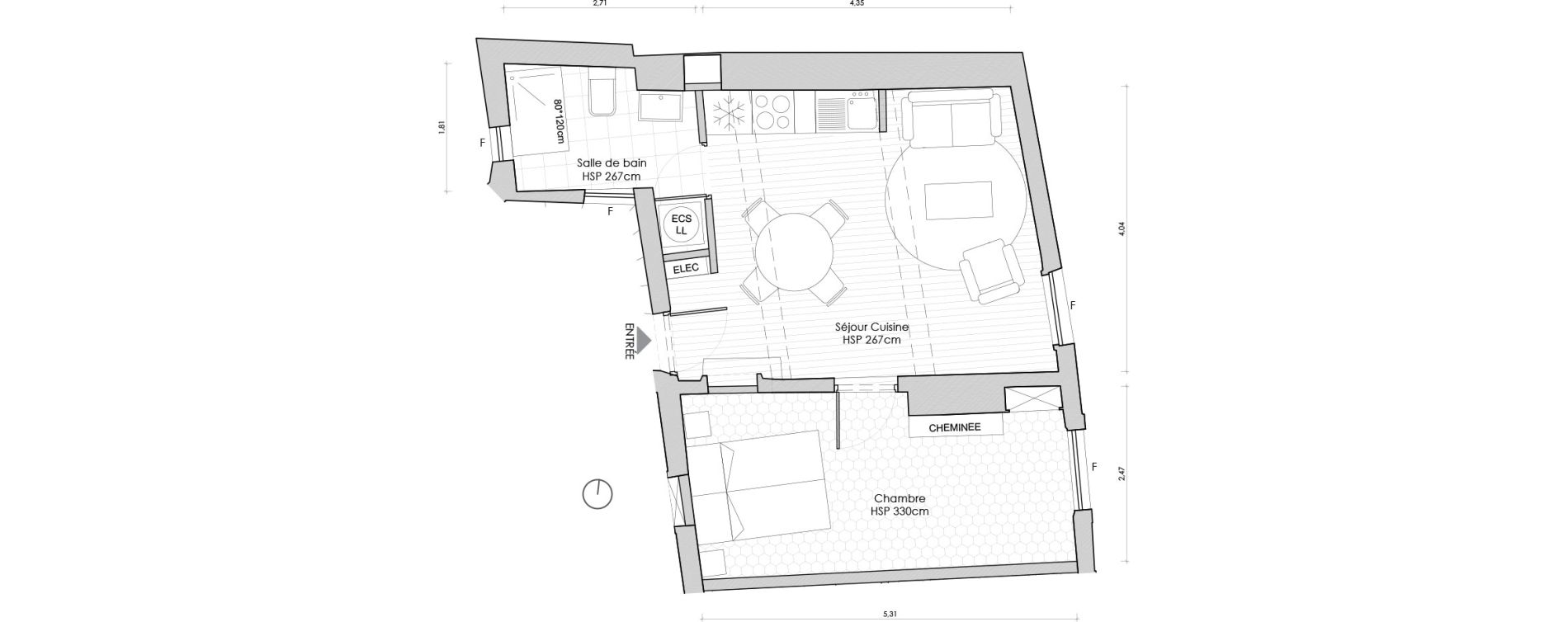 Appartement T2 de 37,90 m2 &agrave; Uz&egrave;s Centre