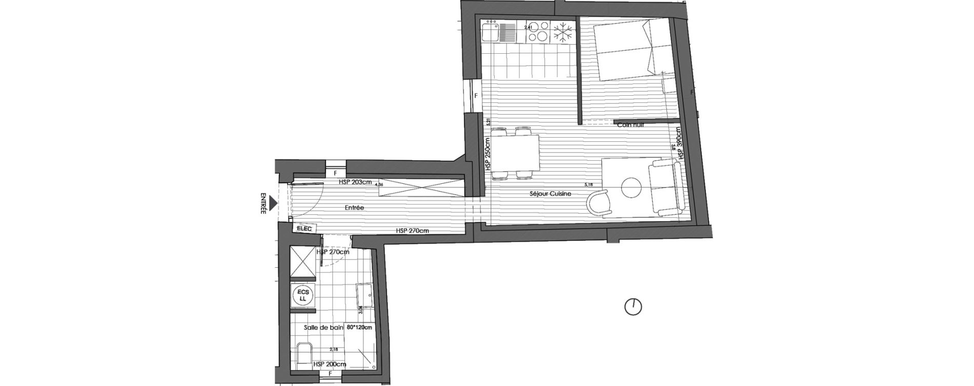 Appartement T1 de 37,90 m2 &agrave; Uz&egrave;s Centre