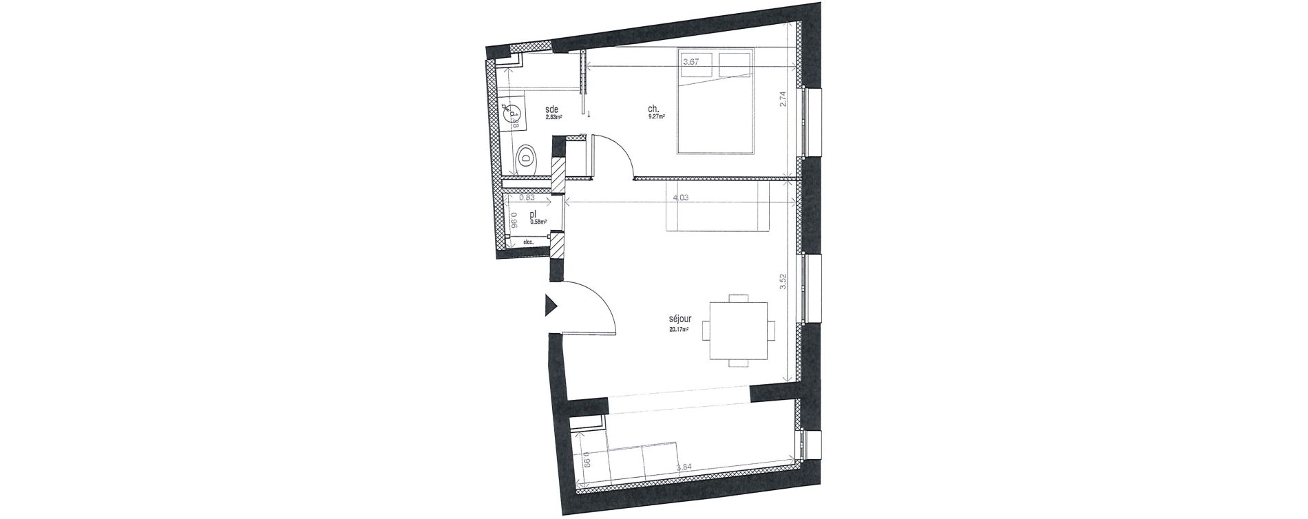 Appartement T2 de 32,65 m2 &agrave; Uz&egrave;s Centre