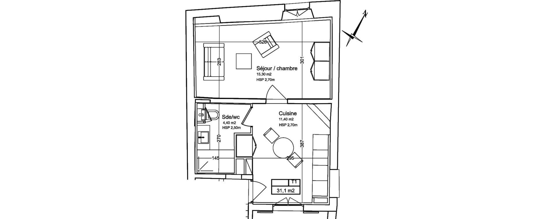 Appartement T1 de 31,10 m2 &agrave; Uz&egrave;s Centre