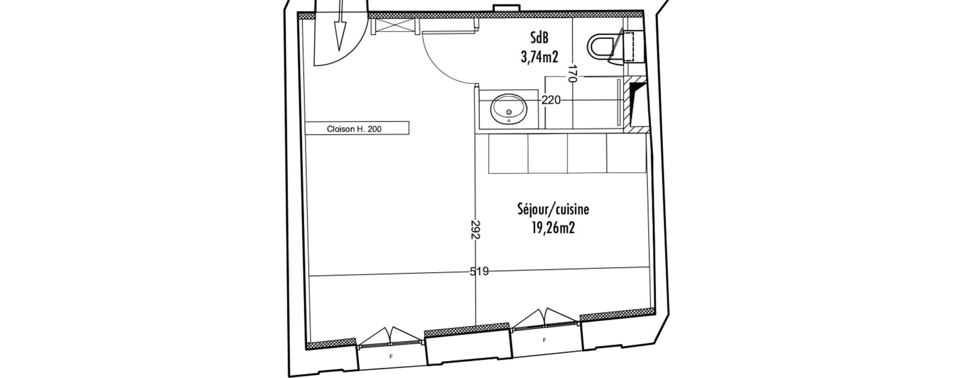 Appartement T1 de 23,00 m2 &agrave; Uz&egrave;s Centre