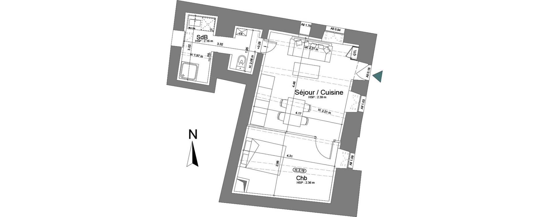 Appartement T2 de 37,71 m2 &agrave; Uz&egrave;s Centre