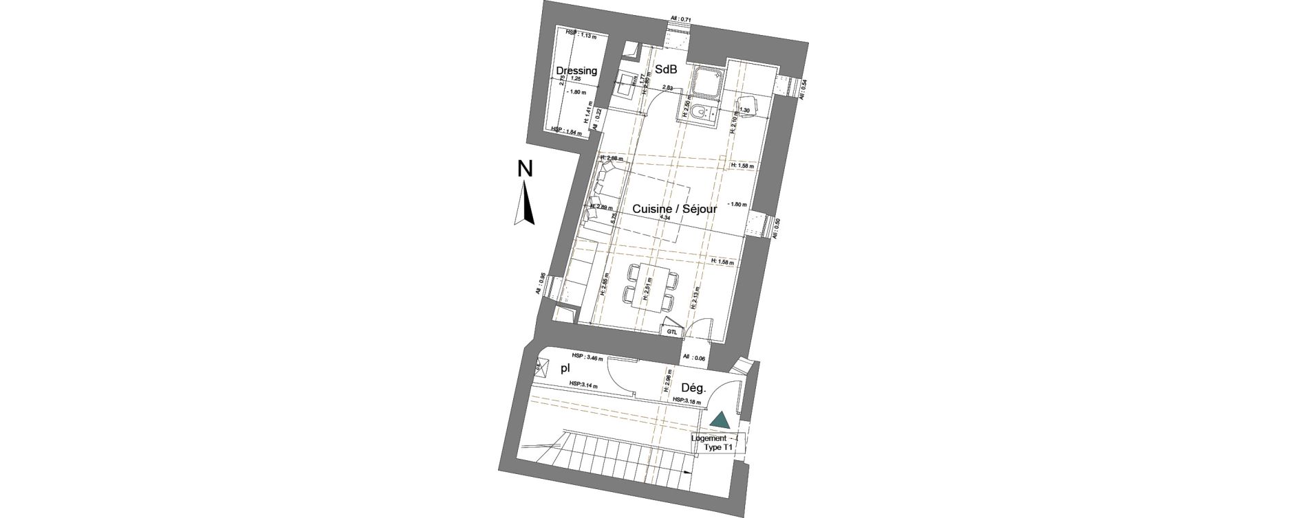 Appartement T1 de 32,13 m2 &agrave; Uz&egrave;s Centre