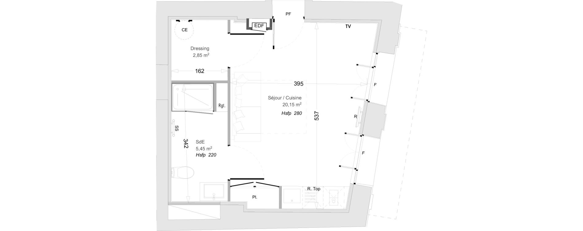 Appartement T1 de 28,45 m2 &agrave; Uz&egrave;s Centre