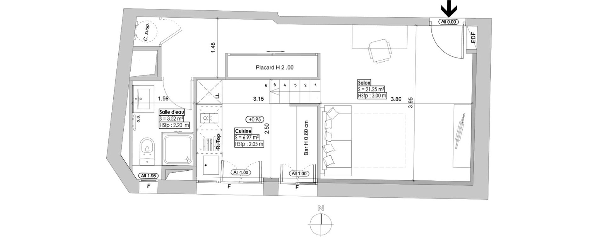 Appartement T1 de 31,74 m2 &agrave; Uz&egrave;s Centre