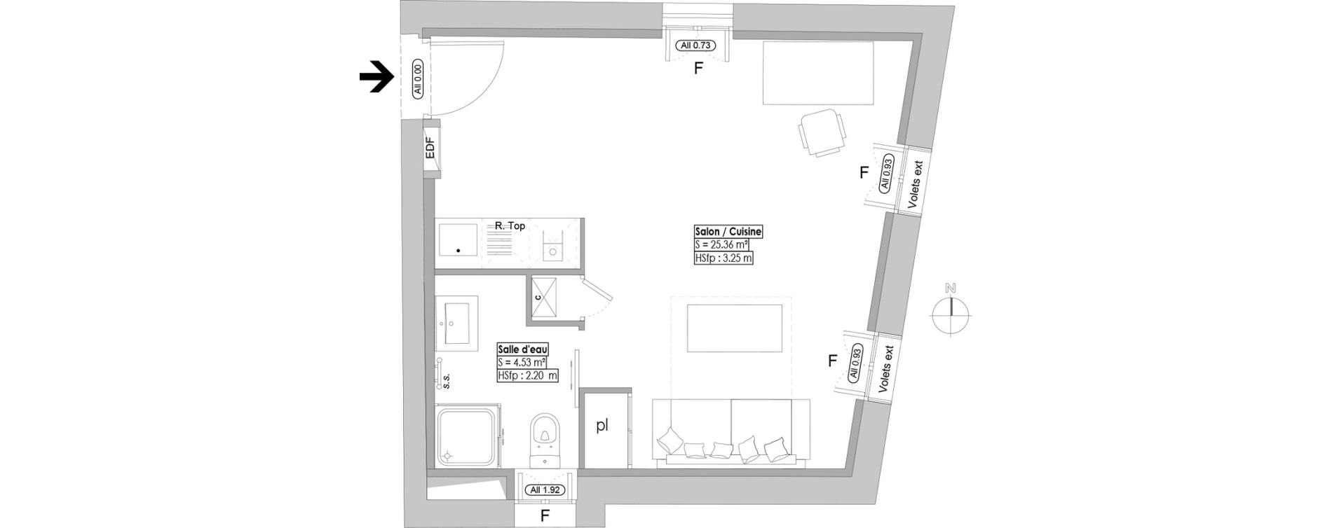 Appartement T1 de 29,56 m2 &agrave; Uz&egrave;s Centre