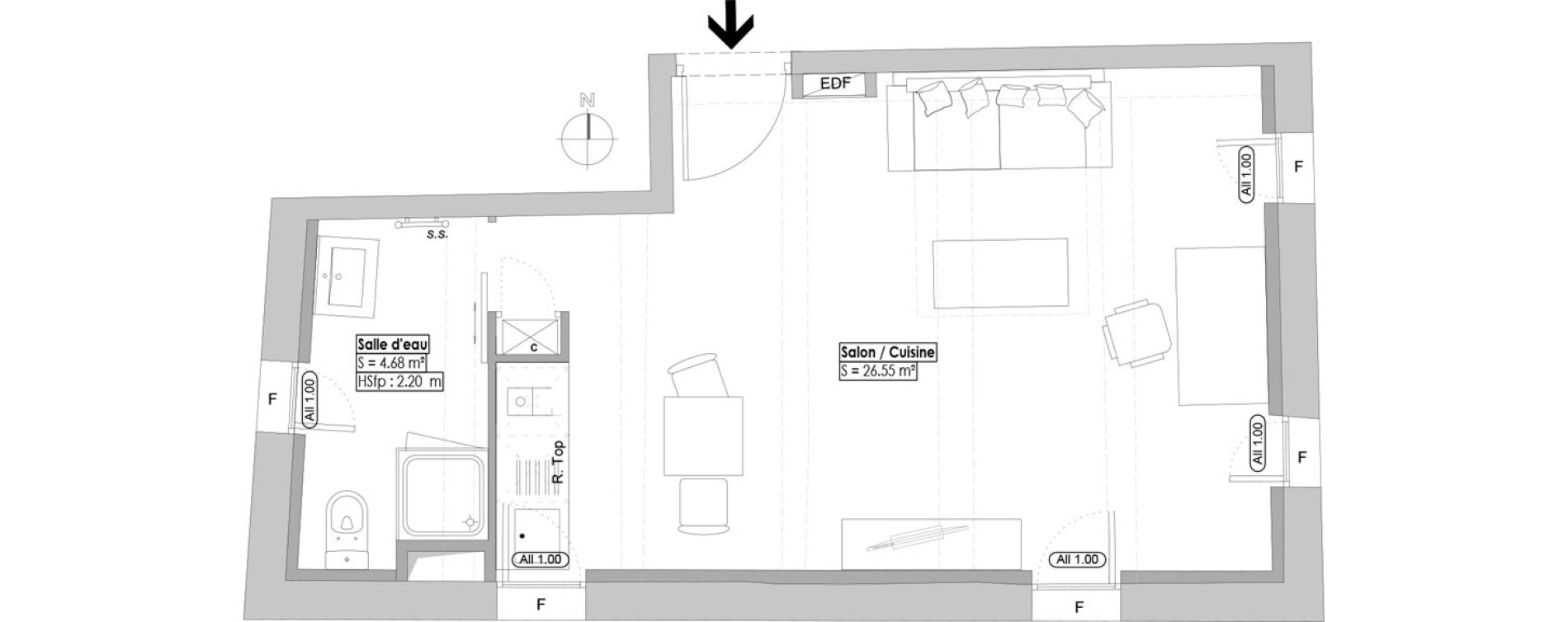 Appartement T1 de 32,77 m2 &agrave; Uz&egrave;s Centre