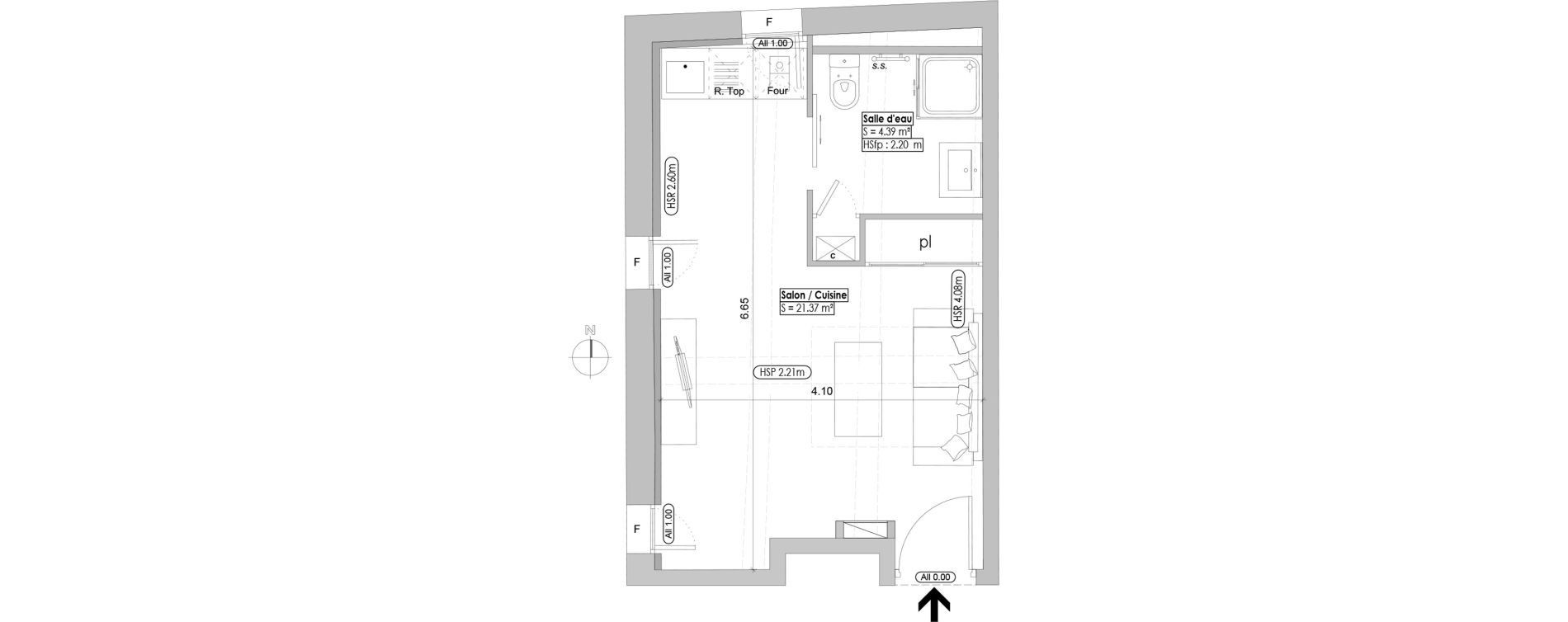 Studio de 25,76 m2 &agrave; Uz&egrave;s Centre