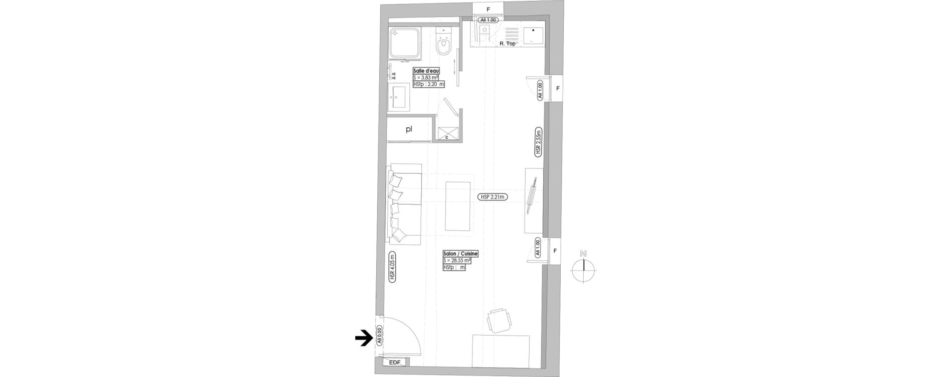 Appartement T1 de 32,26 m2 &agrave; Uz&egrave;s Centre