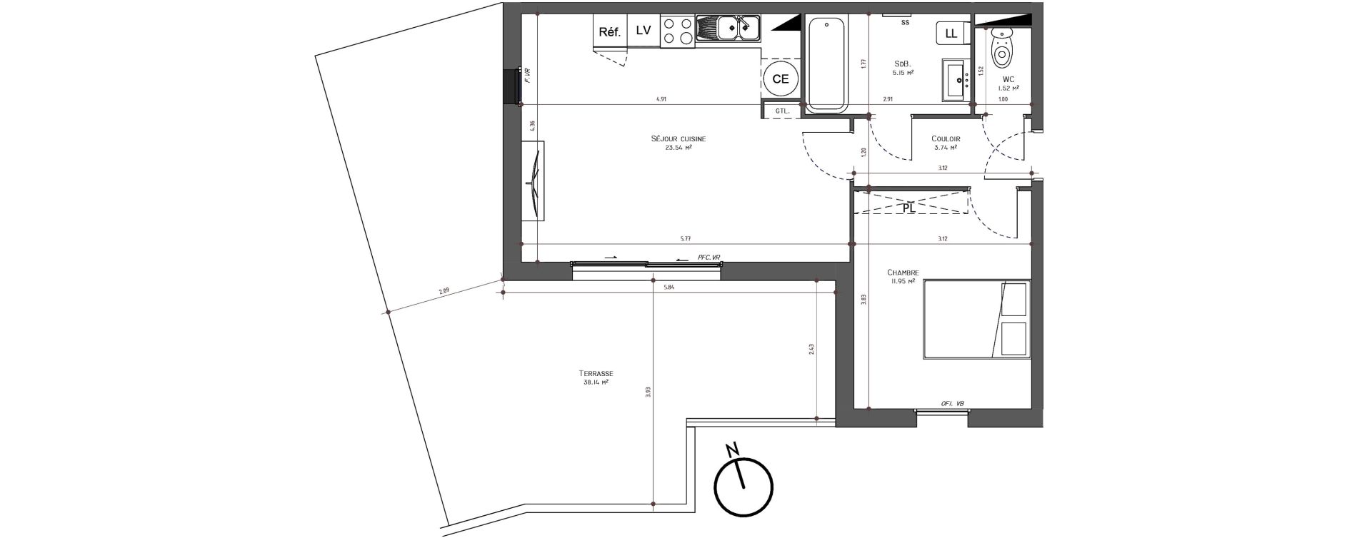 Appartement T2 de 45,91 m2 &agrave; Uz&egrave;s Centre