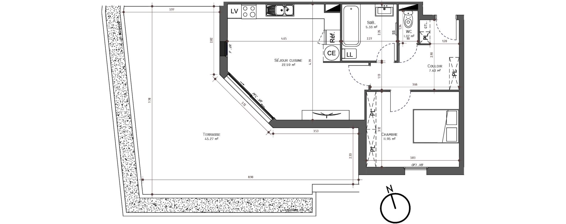 Appartement T2 de 47,50 m2 &agrave; Uz&egrave;s Centre