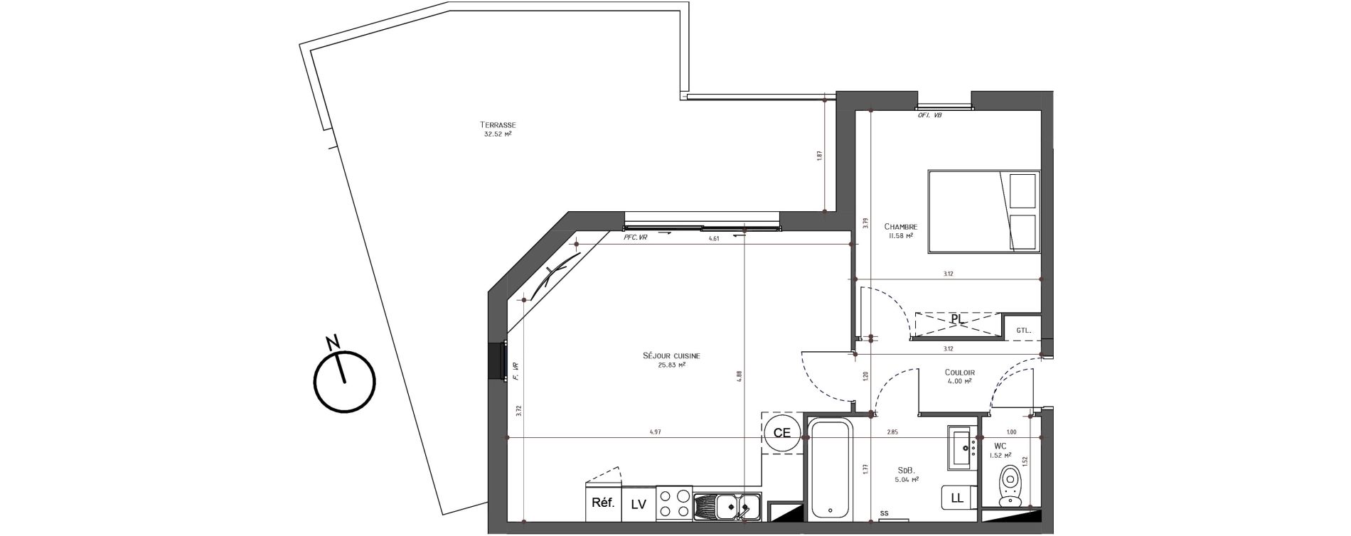 Appartement T2 de 47,97 m2 &agrave; Uz&egrave;s Centre