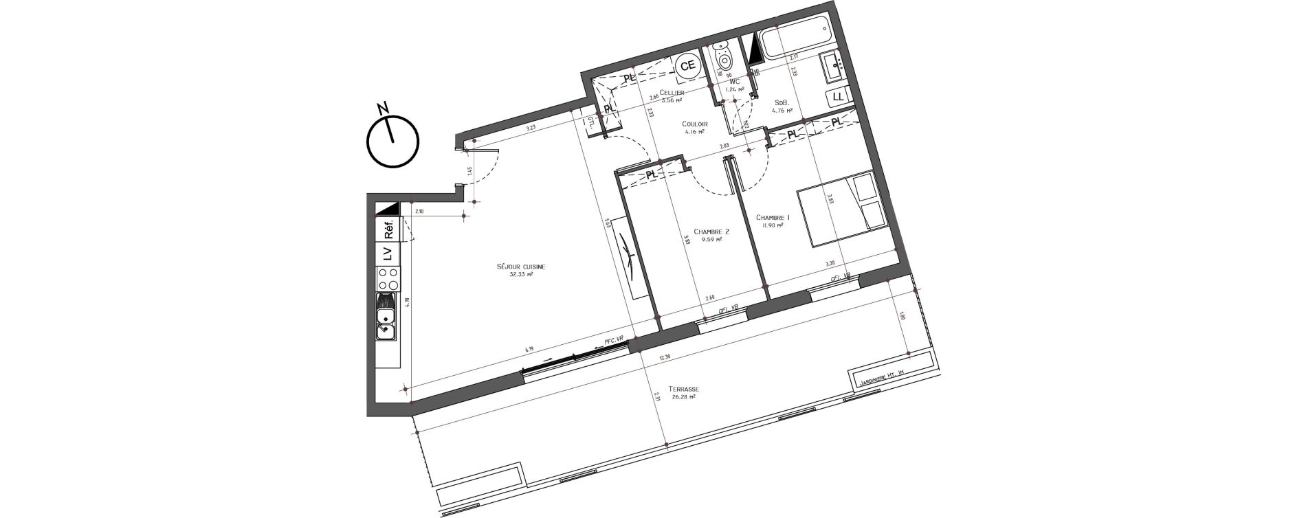 Appartement T3 de 63,98 m2 &agrave; Uz&egrave;s Centre