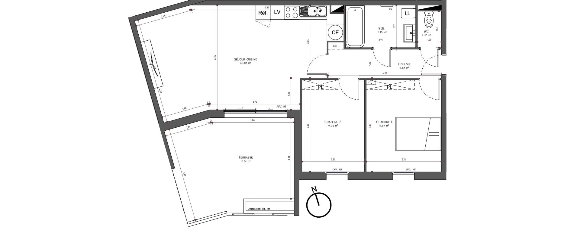 Appartement T3 de 66,36 m2 &agrave; Uz&egrave;s Centre