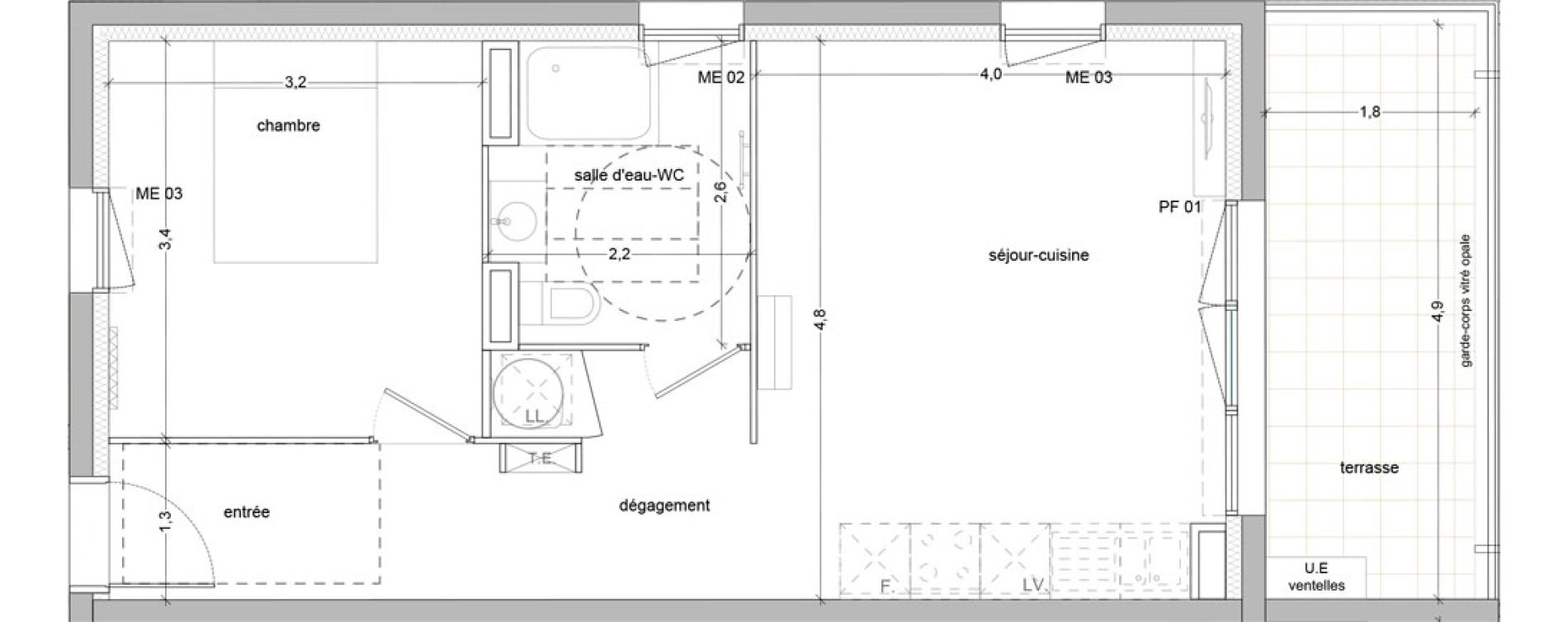 Appartement T2 de 44,40 m2 &agrave; Vauvert Centre