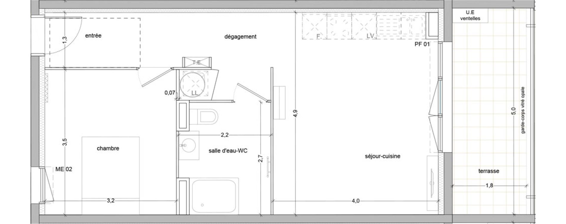 Appartement T2 de 44,40 m2 &agrave; Vauvert Centre