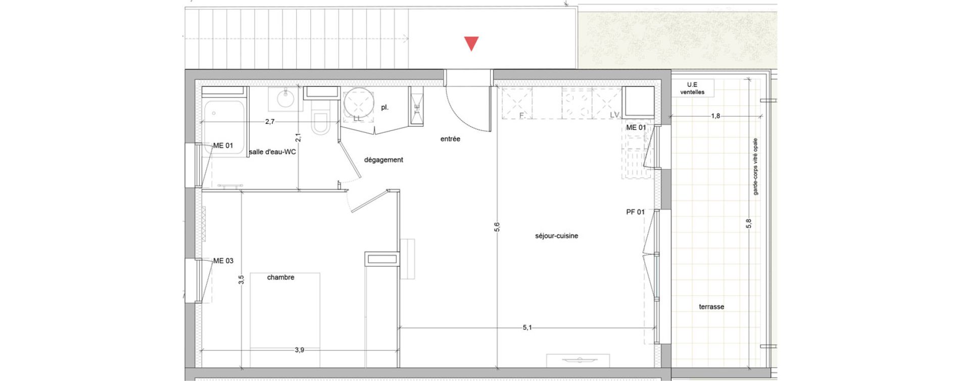 Appartement T2 de 48,20 m2 &agrave; Vauvert Centre