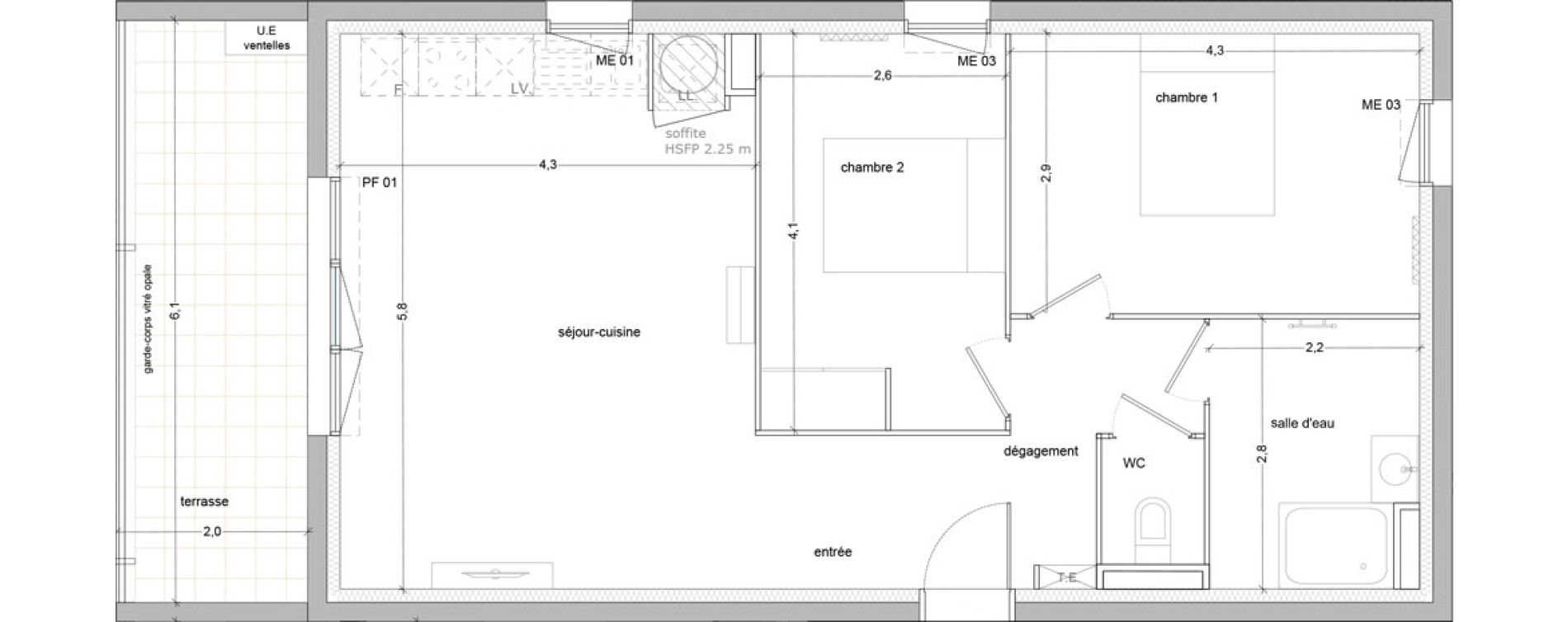 Appartement T3 de 63,40 m2 &agrave; Vauvert Centre