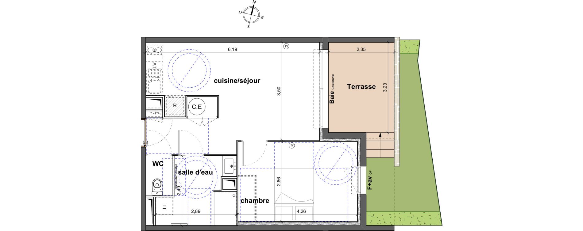 Appartement T2 de 42,05 m2 &agrave; Verg&egrave;ze Centre
