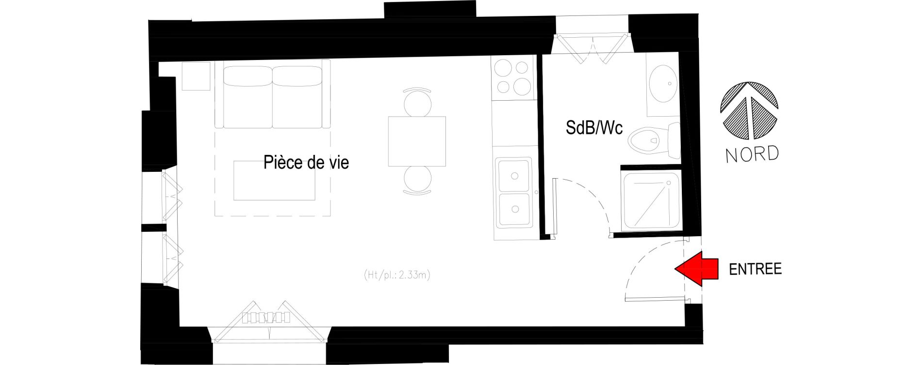 Appartement T1 de 23,10 m2 &agrave; Villeneuve-L&egrave;s-Avignon Centre