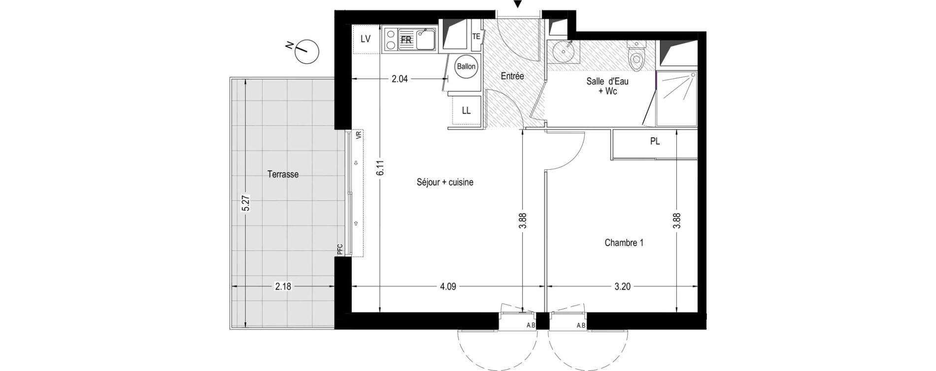 Appartement T2 de 42,10 m2 &agrave; Villeneuve-L&egrave;s-Avignon Centre