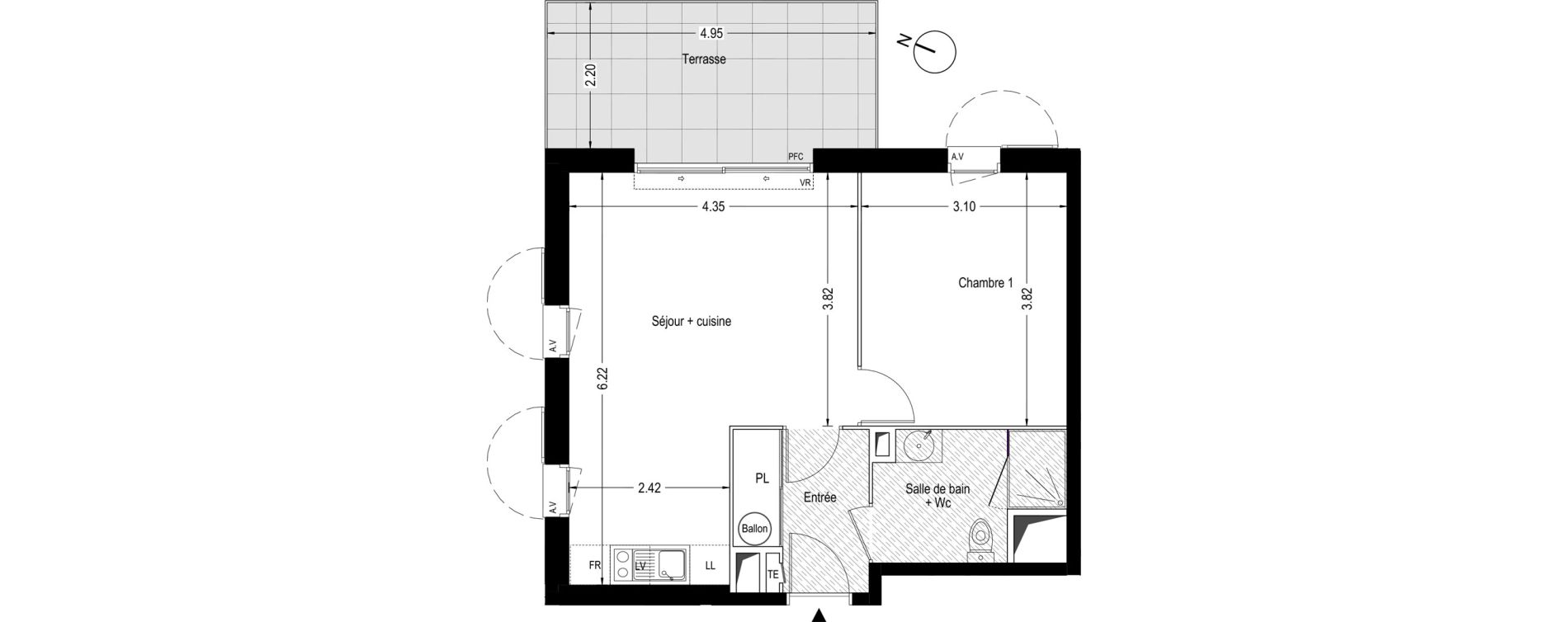 Appartement T2 de 43,80 m2 à Villeneuve-Lès-Avignon Centre