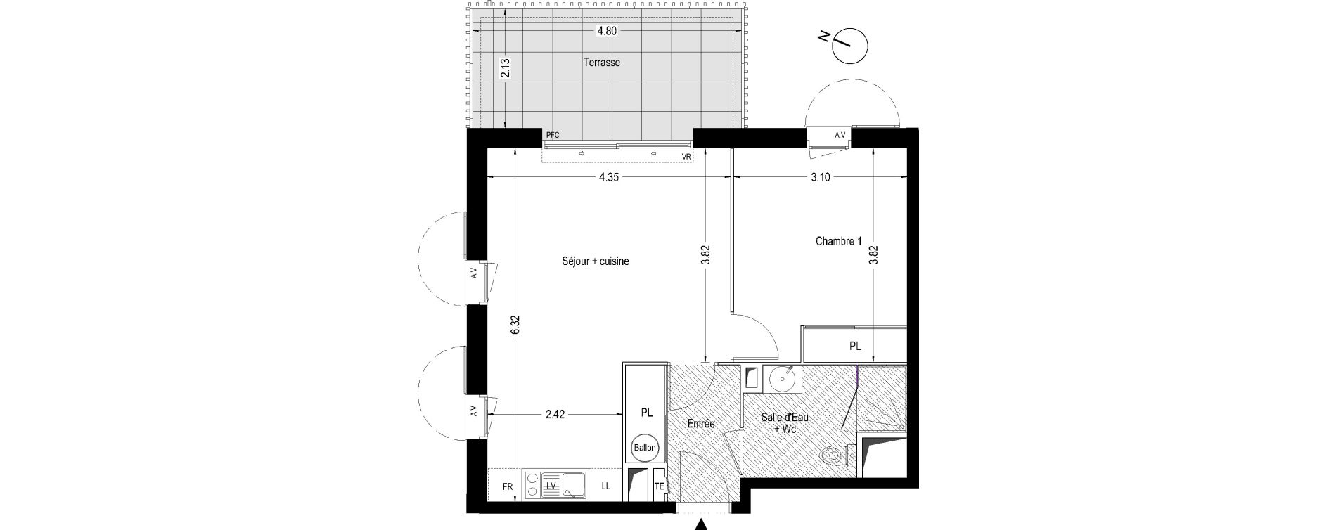 Appartement T2 de 43,95 m2 &agrave; Villeneuve-L&egrave;s-Avignon Centre