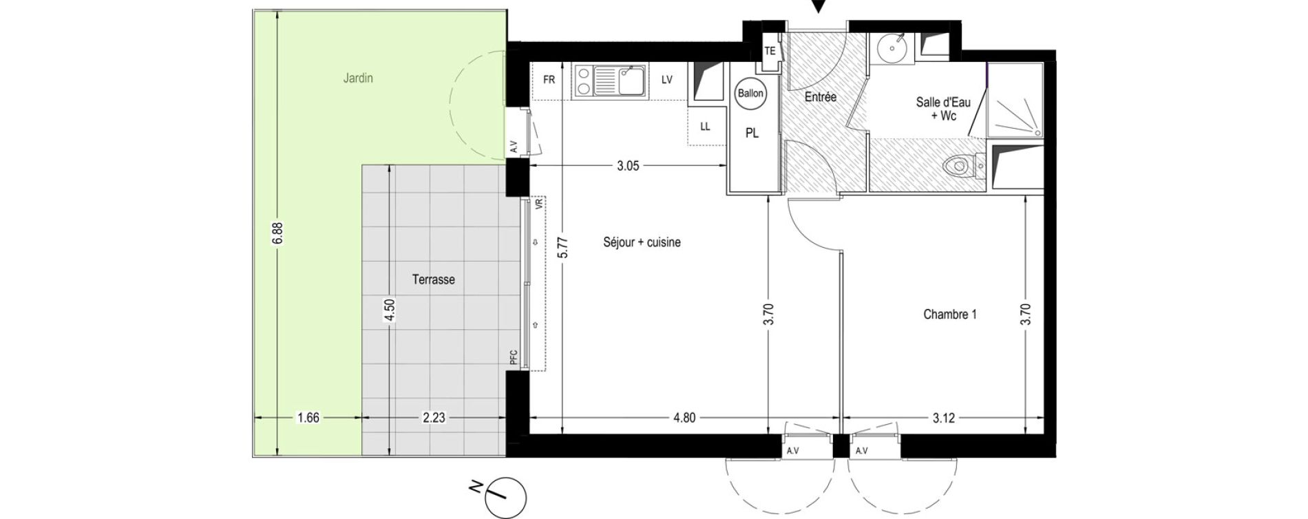 Appartement T2 de 45,00 m2 &agrave; Villeneuve-L&egrave;s-Avignon Centre