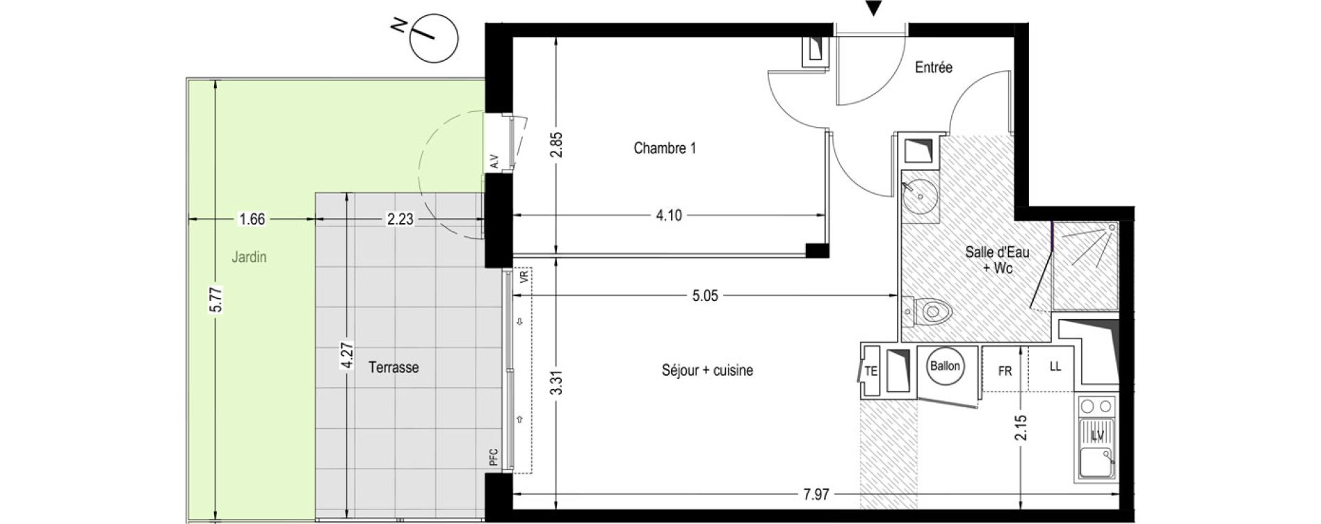Appartement T2 de 43,70 m2 &agrave; Villeneuve-L&egrave;s-Avignon Centre