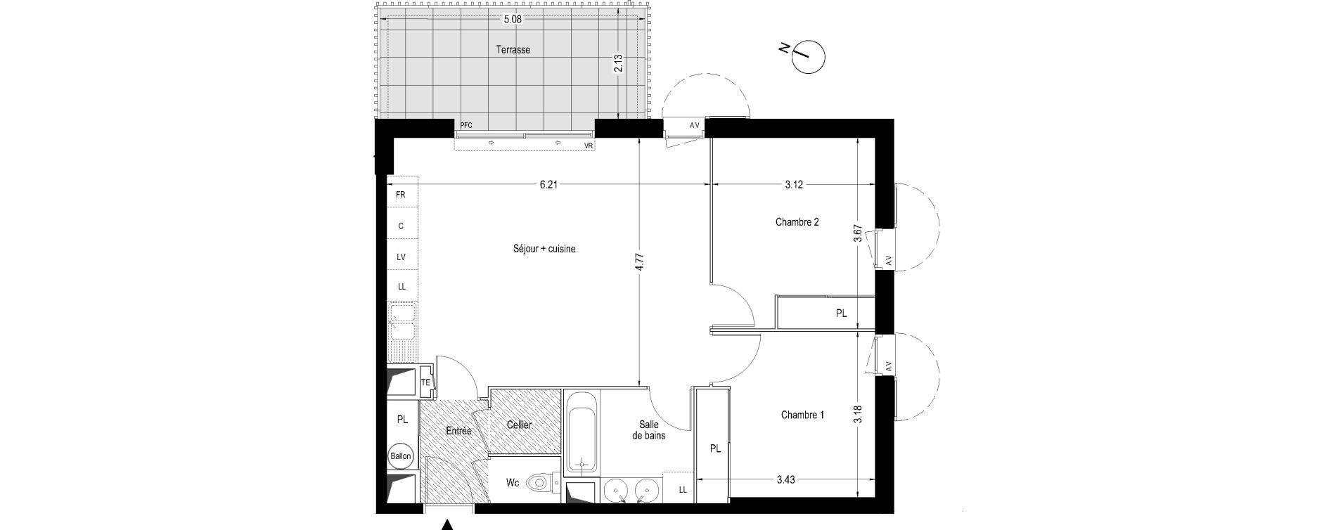 Appartement T3 de 62,85 m2 &agrave; Villeneuve-L&egrave;s-Avignon Centre