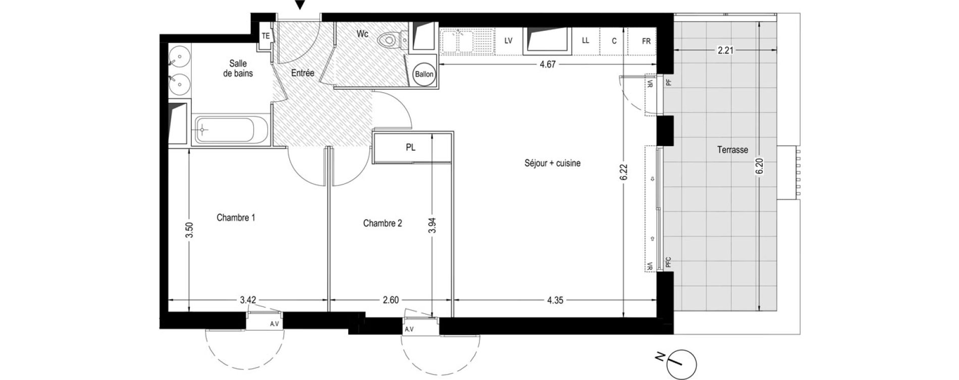 Appartement T3 de 61,50 m2 &agrave; Villeneuve-L&egrave;s-Avignon Centre