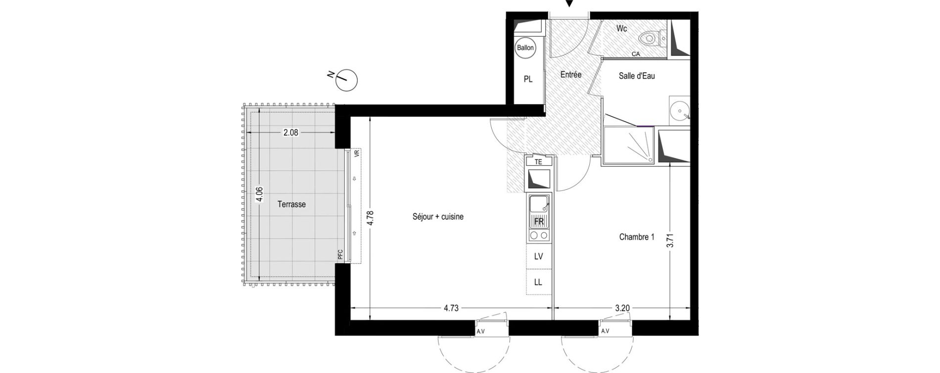 Appartement T2 de 44,65 m2 &agrave; Villeneuve-L&egrave;s-Avignon Centre