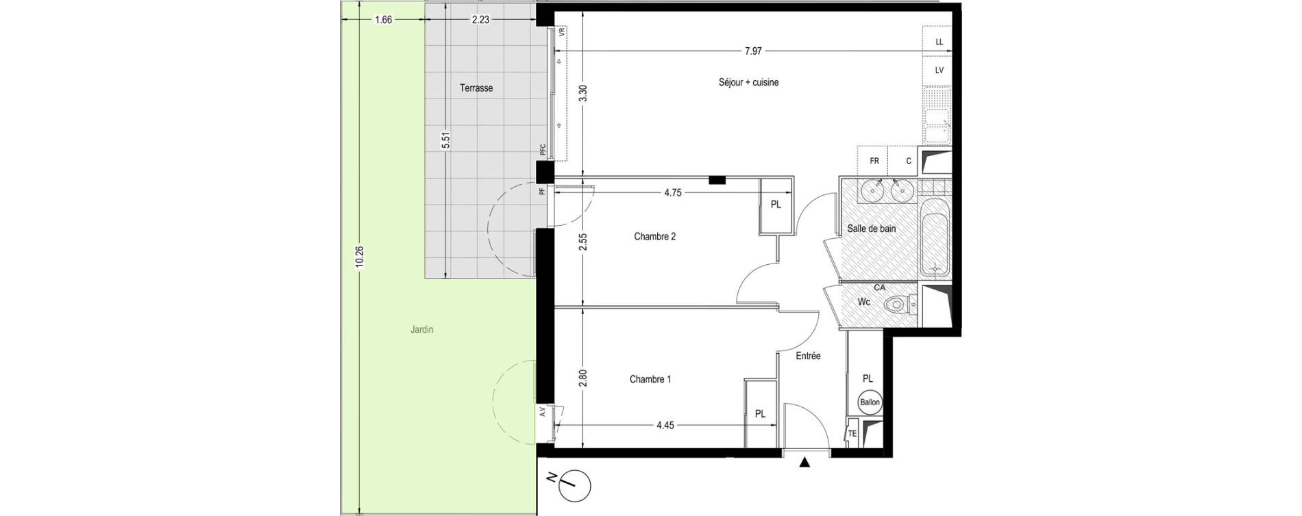 Appartement T3 de 63,45 m2 &agrave; Villeneuve-L&egrave;s-Avignon Centre