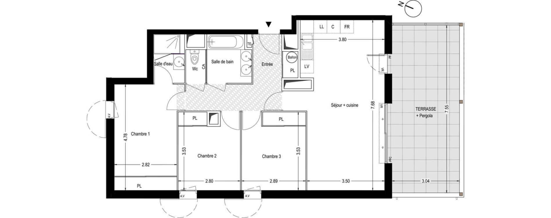 Appartement T4 de 79,65 m2 &agrave; Villeneuve-L&egrave;s-Avignon Centre