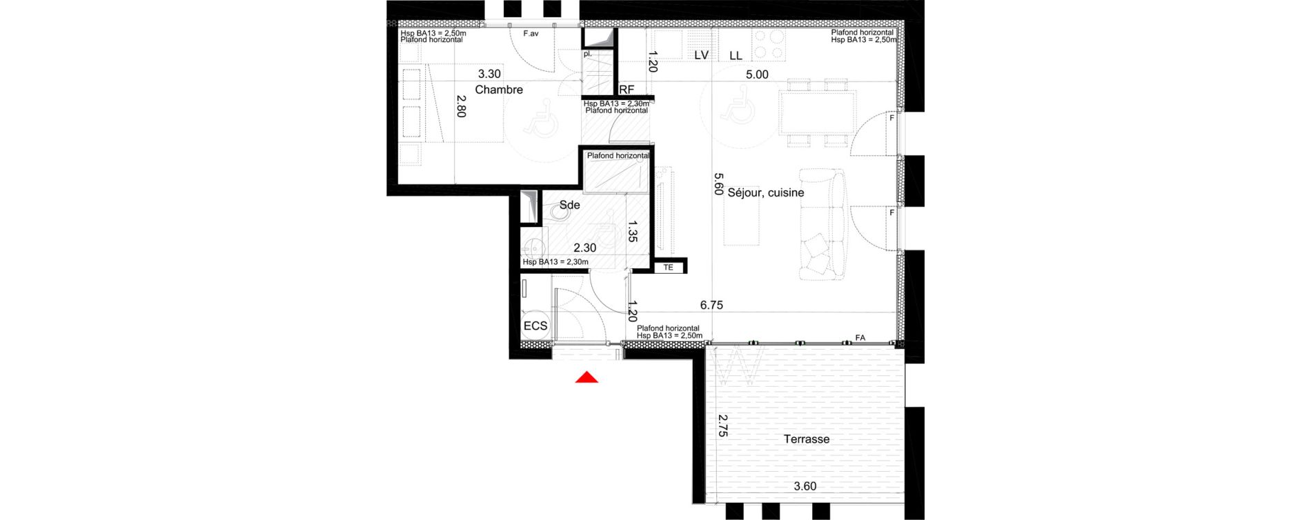 Appartement T2 de 42,44 m2 &agrave; Villeneuve-L&egrave;s-Avignon Abbaye - la motte