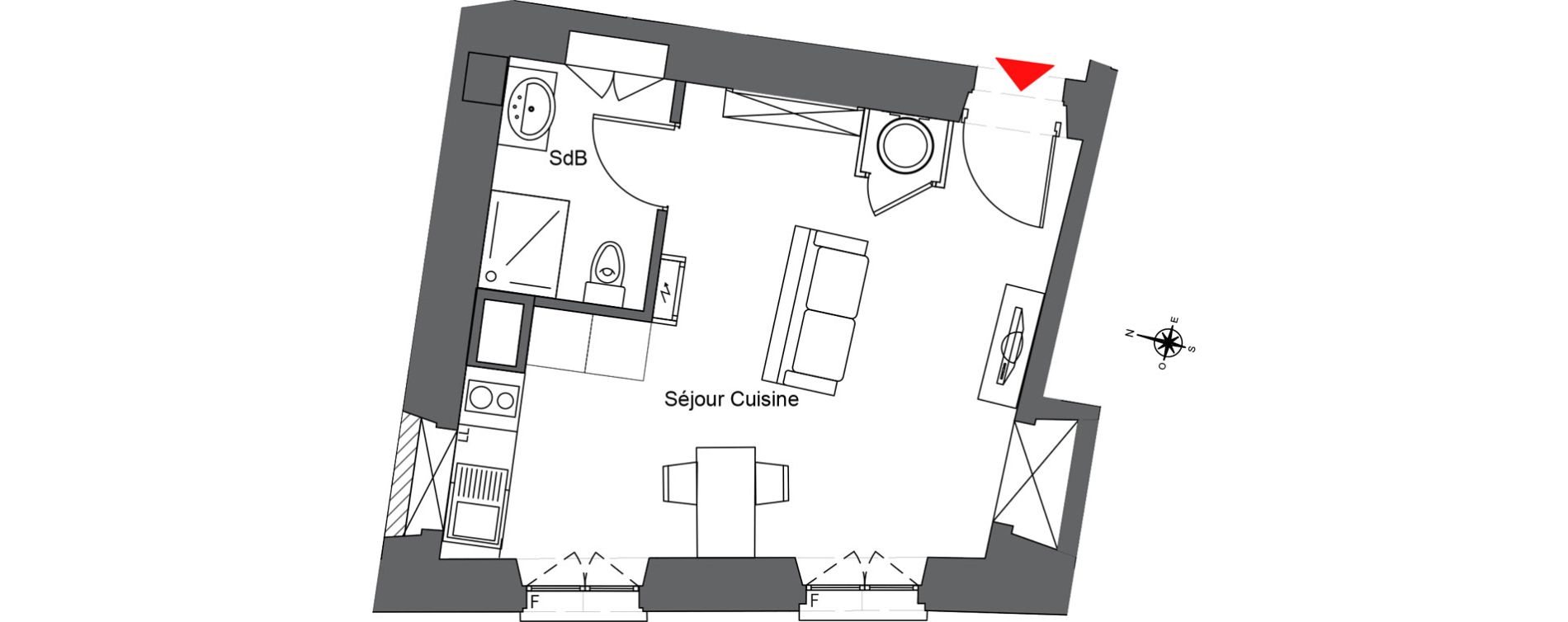Appartement T1 de 27,57 m2 &agrave; Villeneuve-L&egrave;s-Avignon Abbaye - la motte