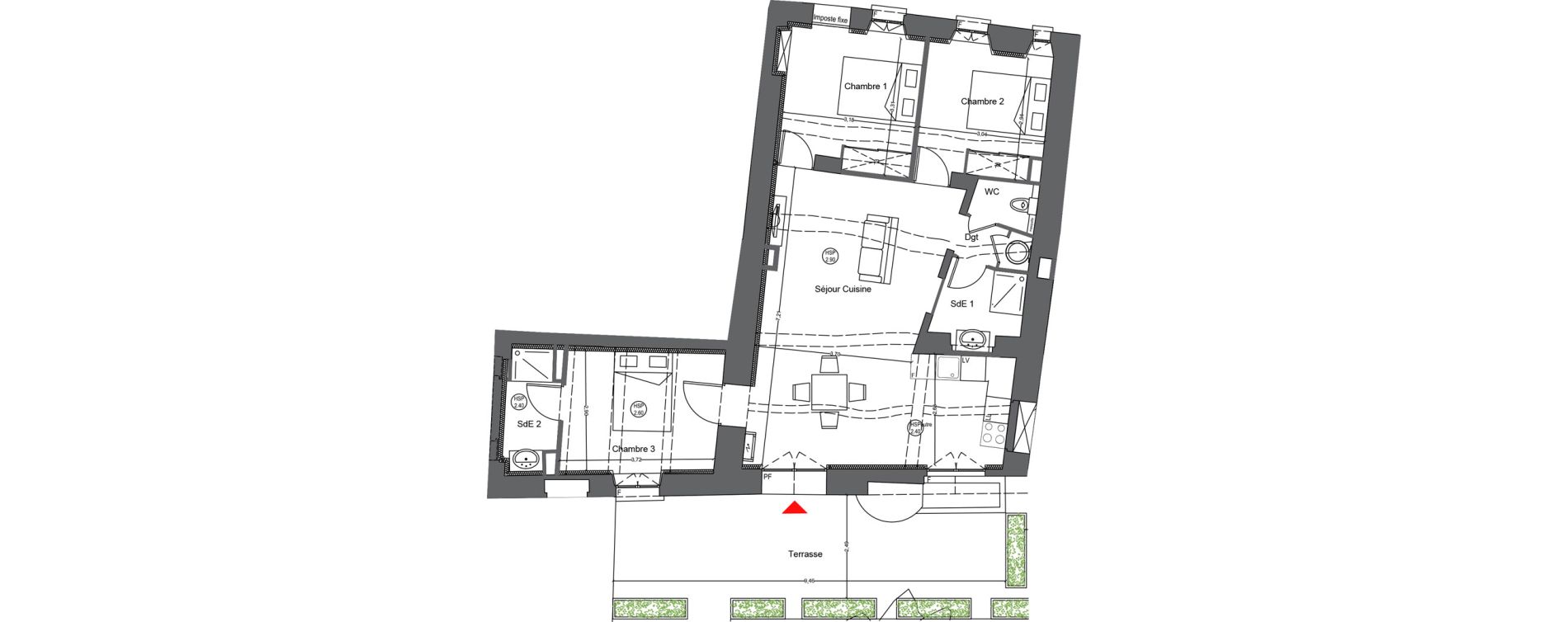 Appartement T4 de 75,70 m2 &agrave; Villeneuve-L&egrave;s-Avignon Abbaye - la motte