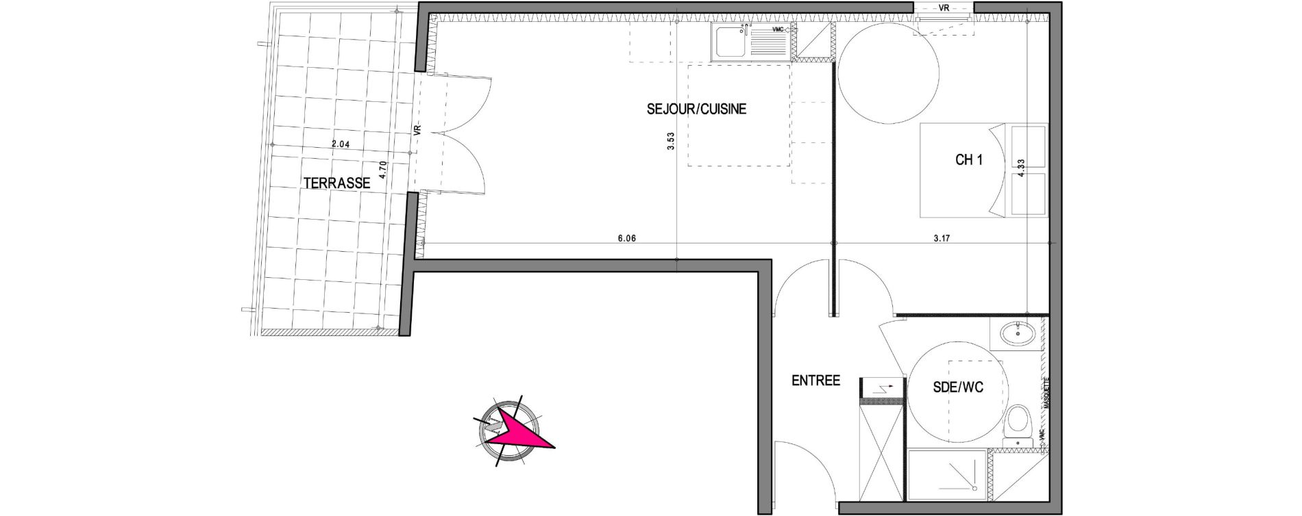 Appartement T2 de 45,30 m2 &agrave; Villeneuve-L&egrave;s-Avignon Centre