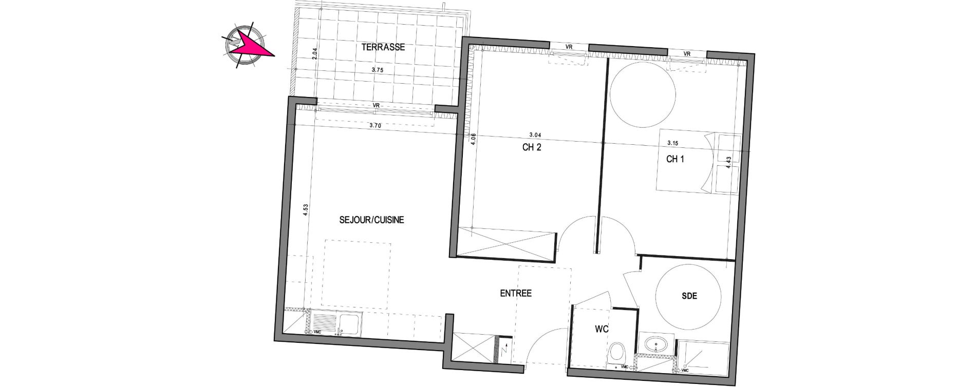 Appartement T3 de 62,45 m2 &agrave; Villeneuve-L&egrave;s-Avignon Centre