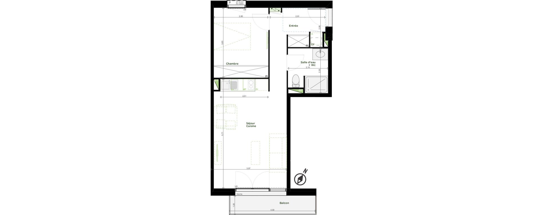 Appartement T2 de 43,60 m2 &agrave; Aucamville Les violettes