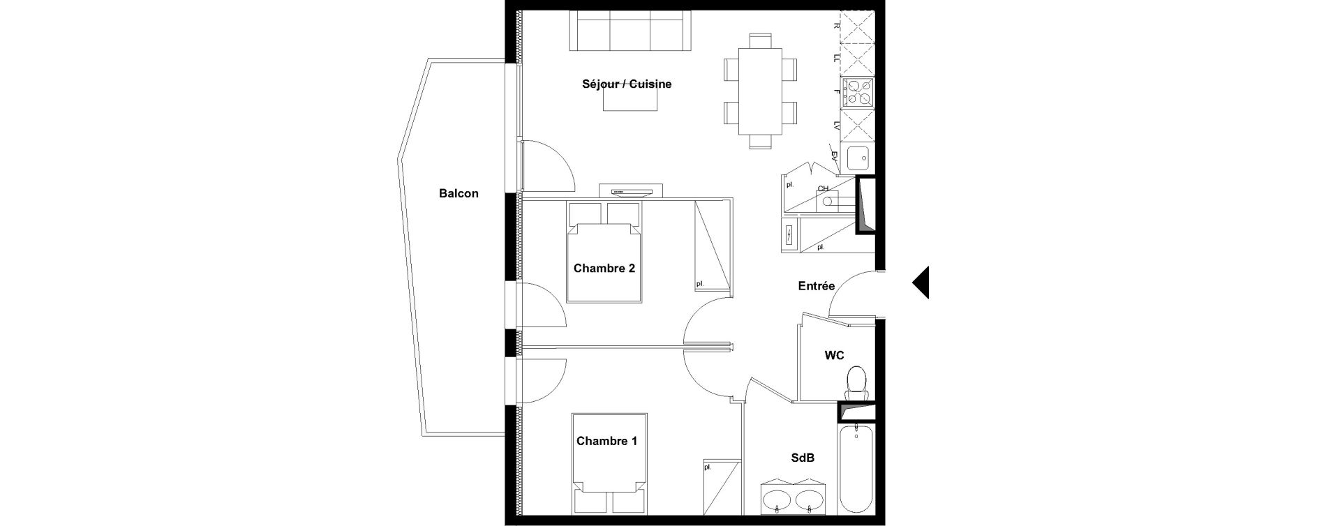 Appartement T3 de 58,80 m2 &agrave; Aucamville Centre