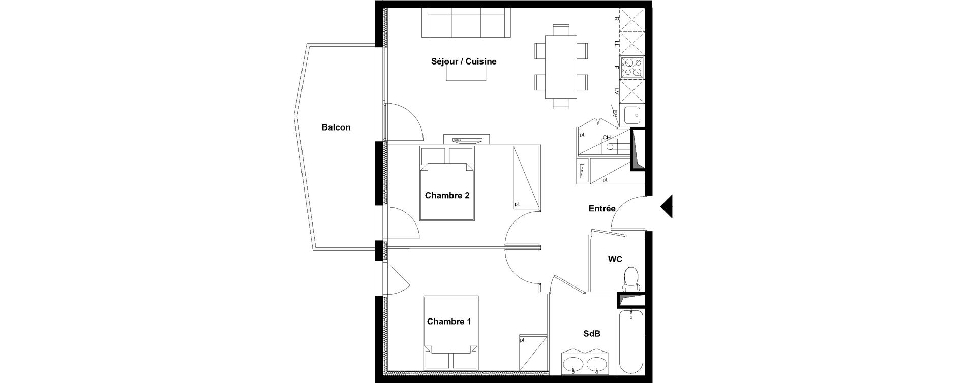 Appartement T3 de 58,52 m2 &agrave; Aucamville Centre