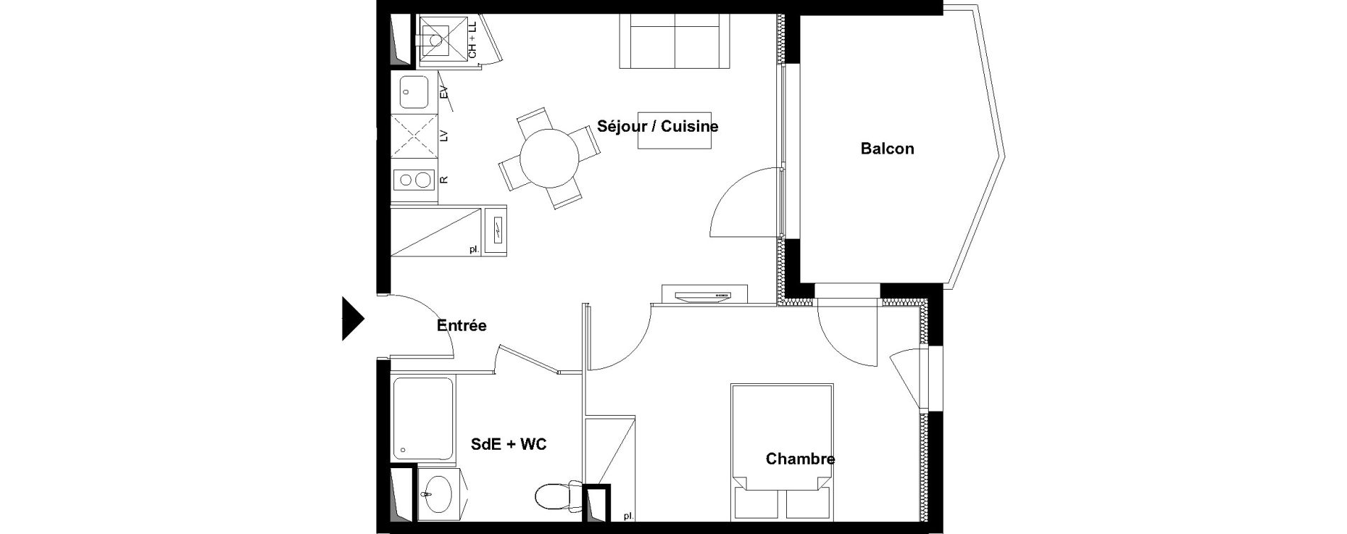 Appartement T2 de 40,51 m2 &agrave; Aucamville Centre