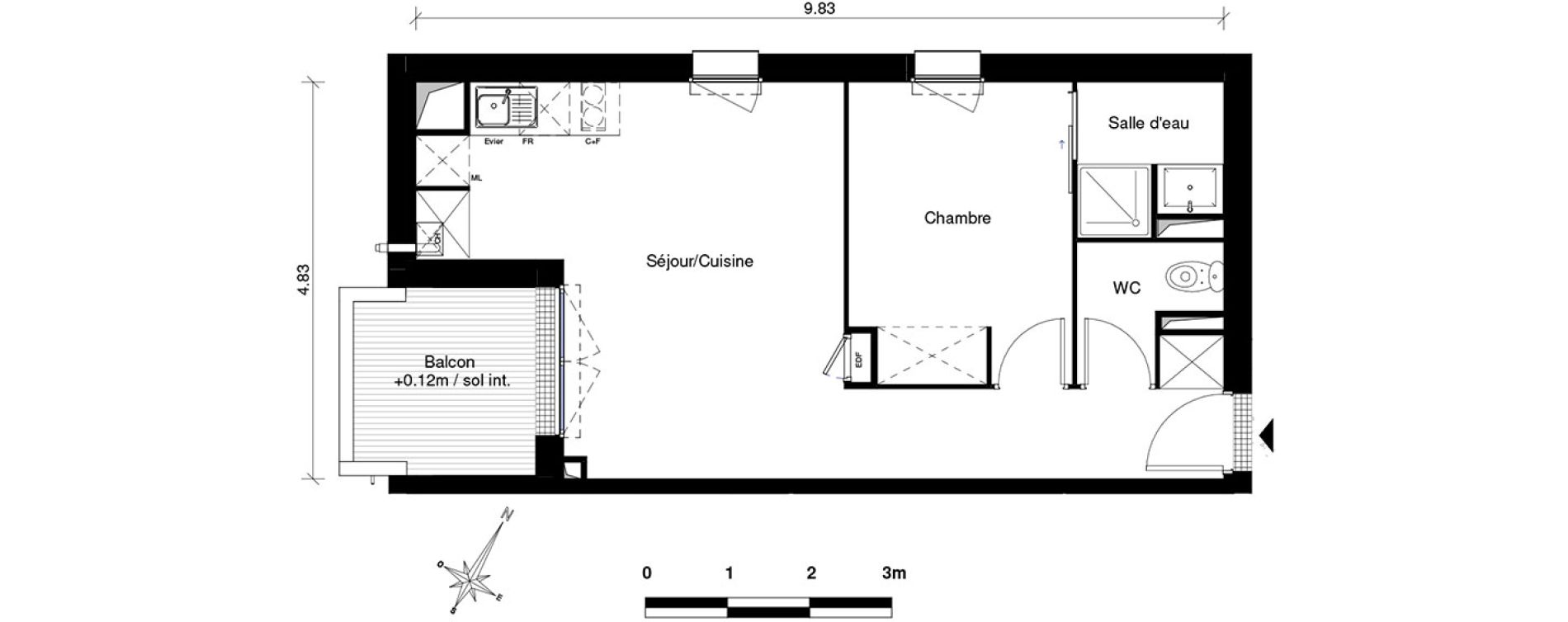Appartement T2 de 40,65 m2 &agrave; Aucamville Centre