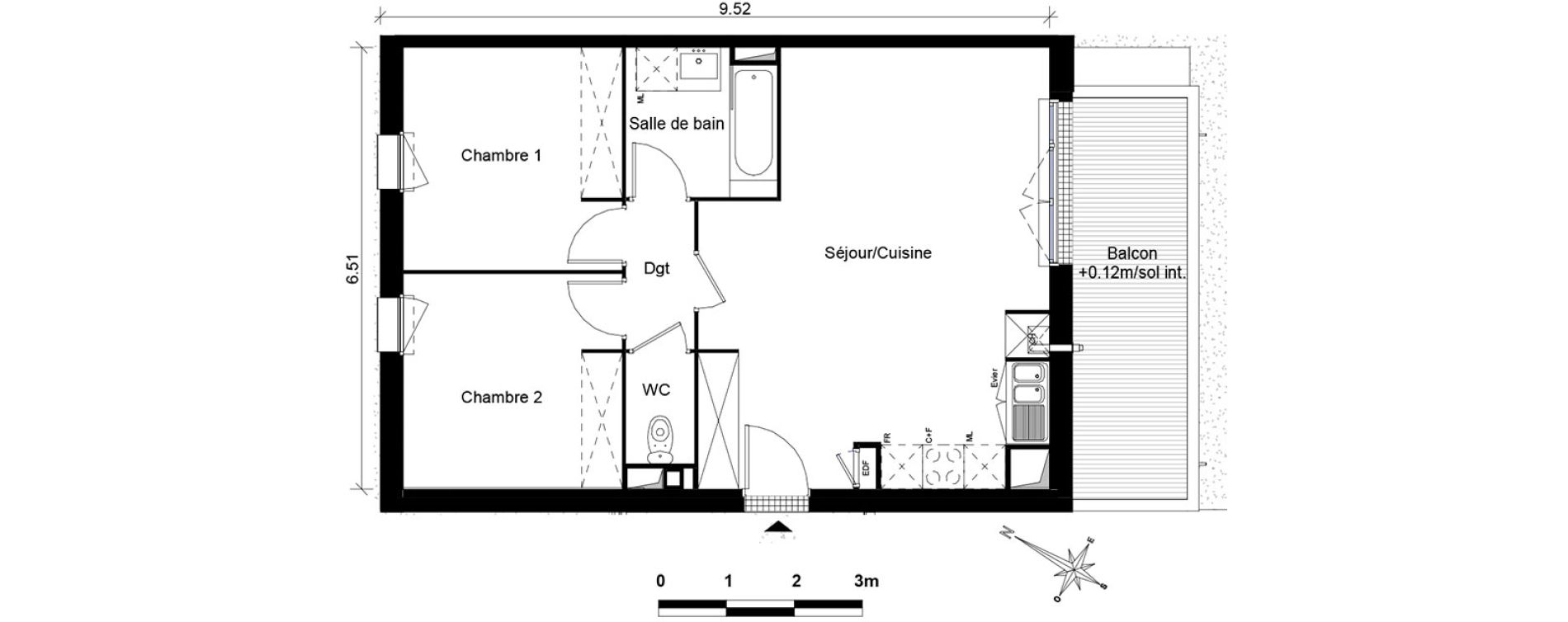 Appartement T3 de 59,55 m2 &agrave; Aucamville Centre