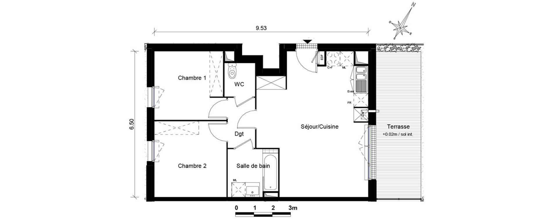 Appartement T3 de 57,71 m2 &agrave; Aucamville Centre