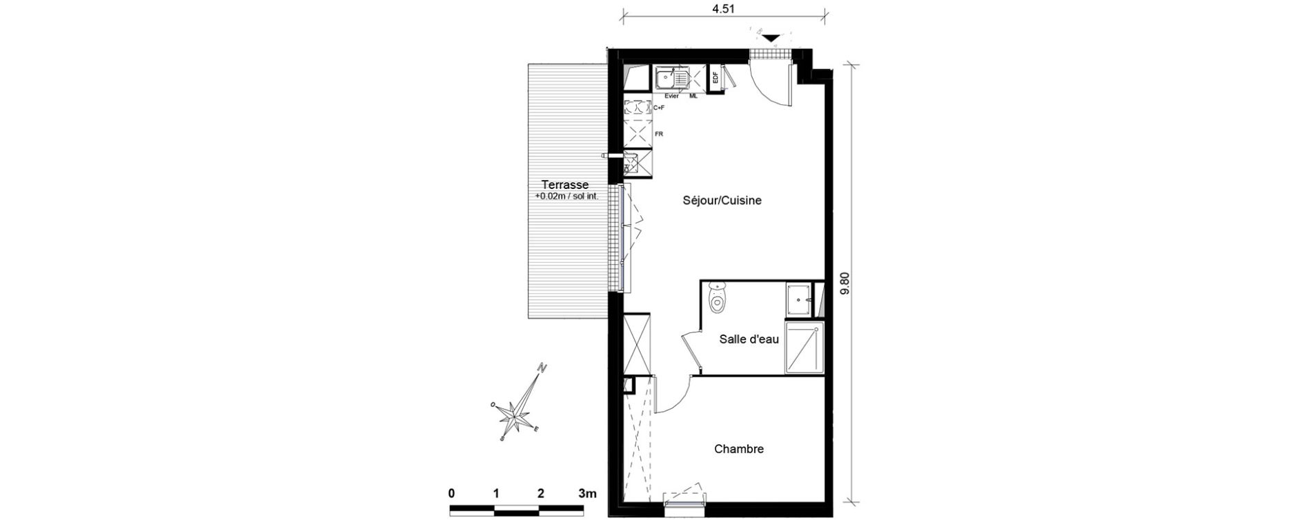 Appartement T2 de 43,05 m2 &agrave; Aucamville Centre
