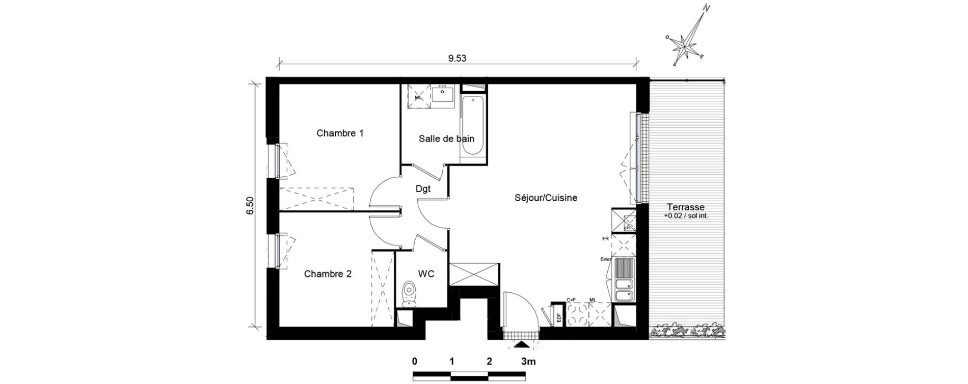 Appartement T3 de 57,75 m2 &agrave; Aucamville Centre