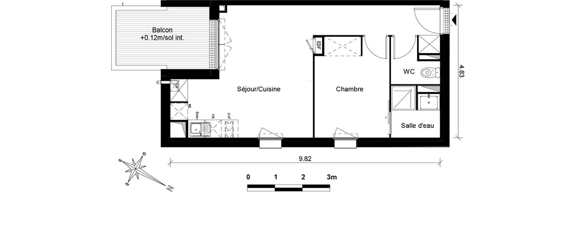 Appartement T2 de 40,59 m2 &agrave; Aucamville Centre